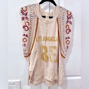Free People XS top - athleisure with sequins/beading EUC